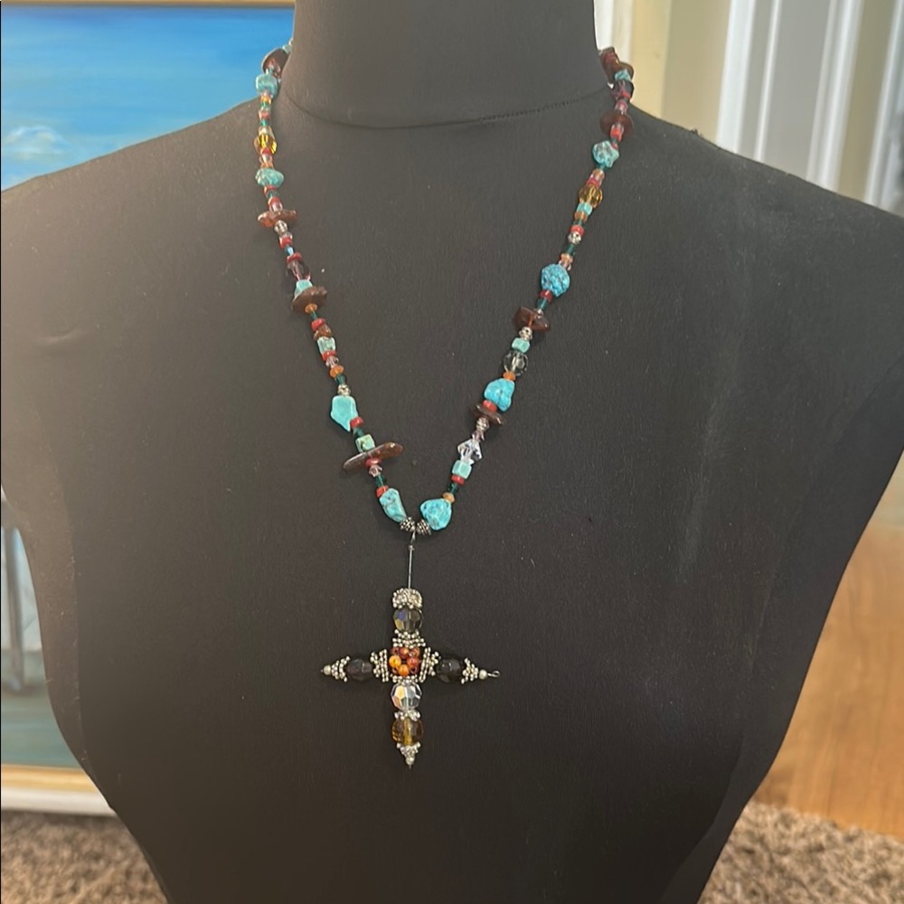 Hand-made beaded cross necklace